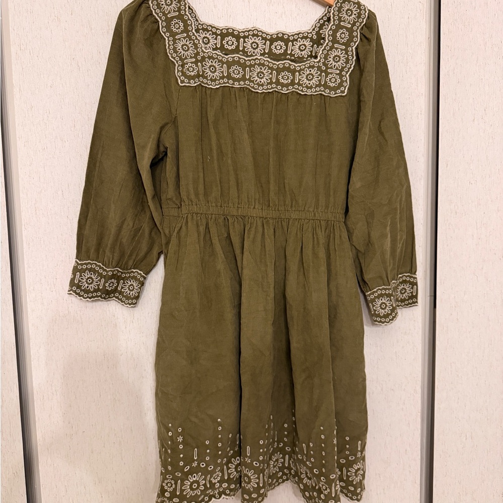 Madewell Olive Mini Dress with Embroidery